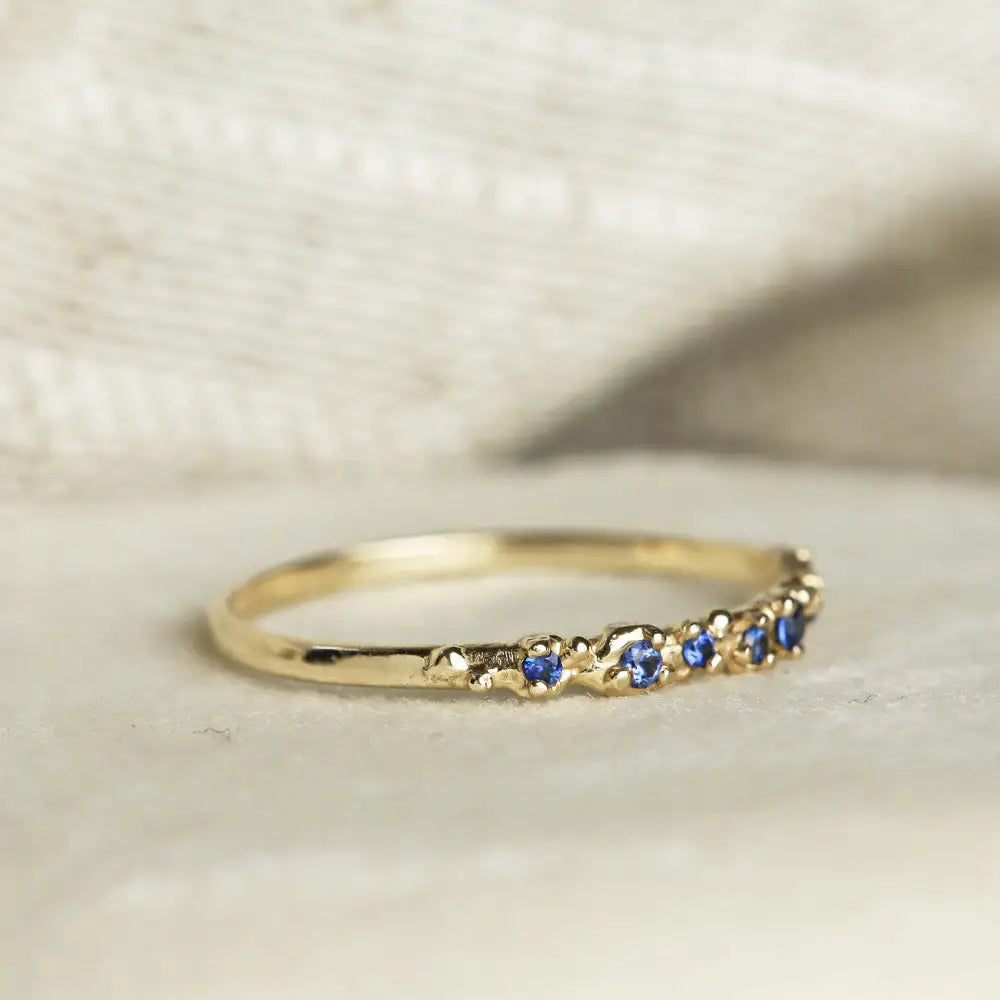 Solid Gold Blue Sapphire Band Ring
