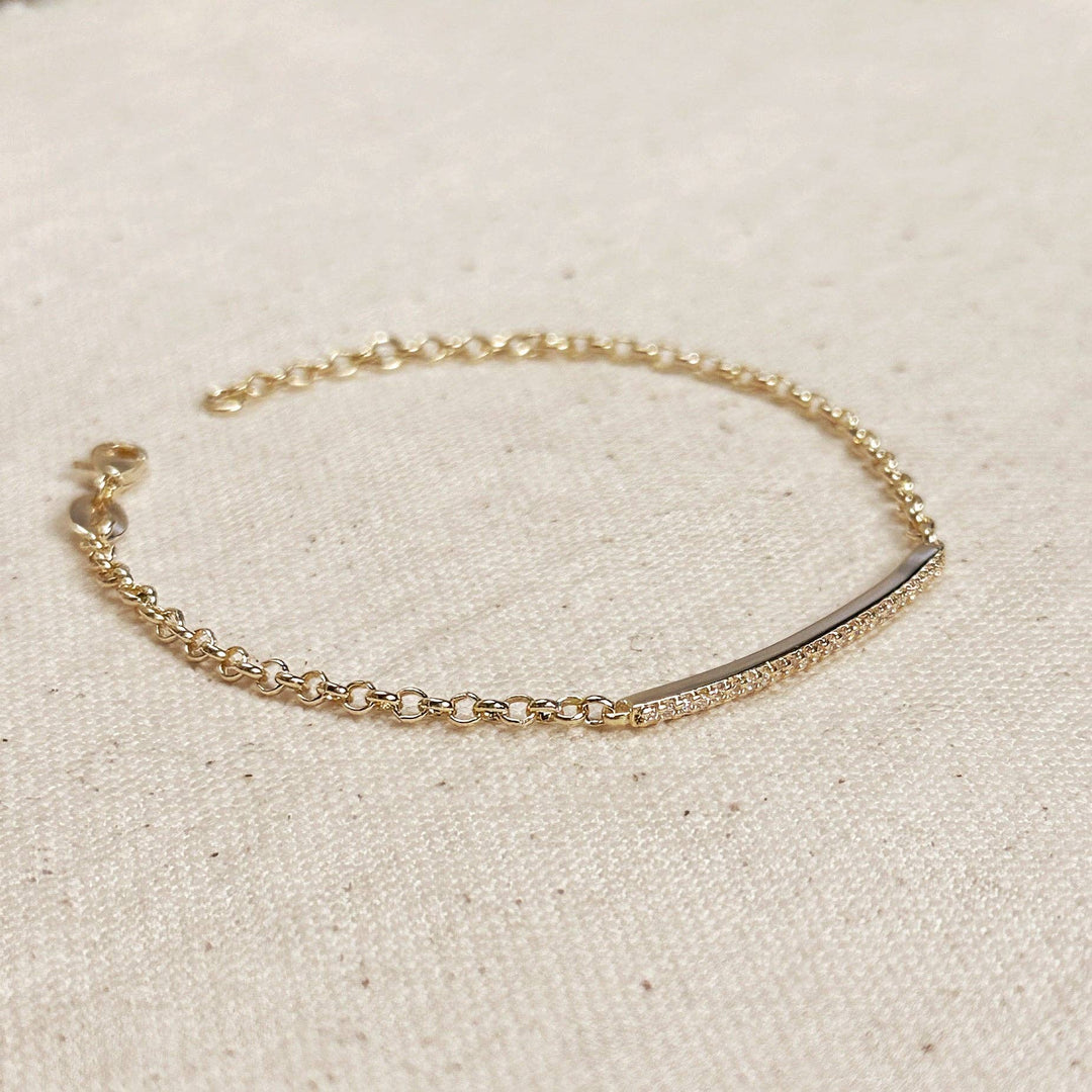 Dainty Gold Cz Bar Bracelet