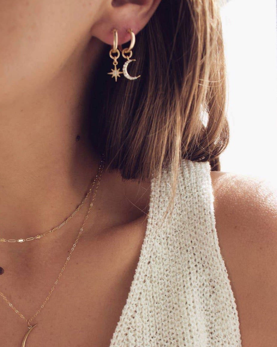 Moon + Diamonds Hoop Earrings