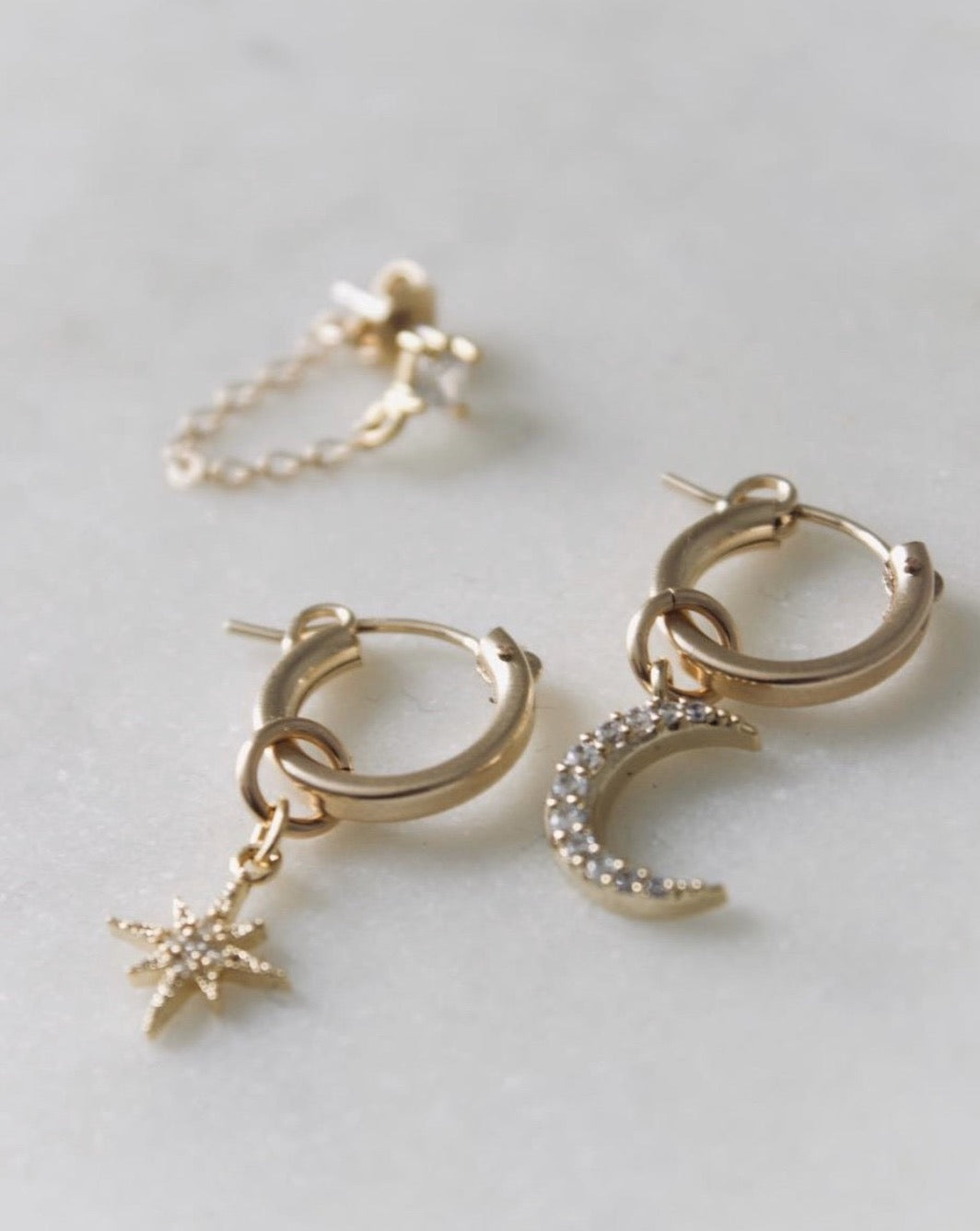 Moon + Diamonds Hoop Earrings