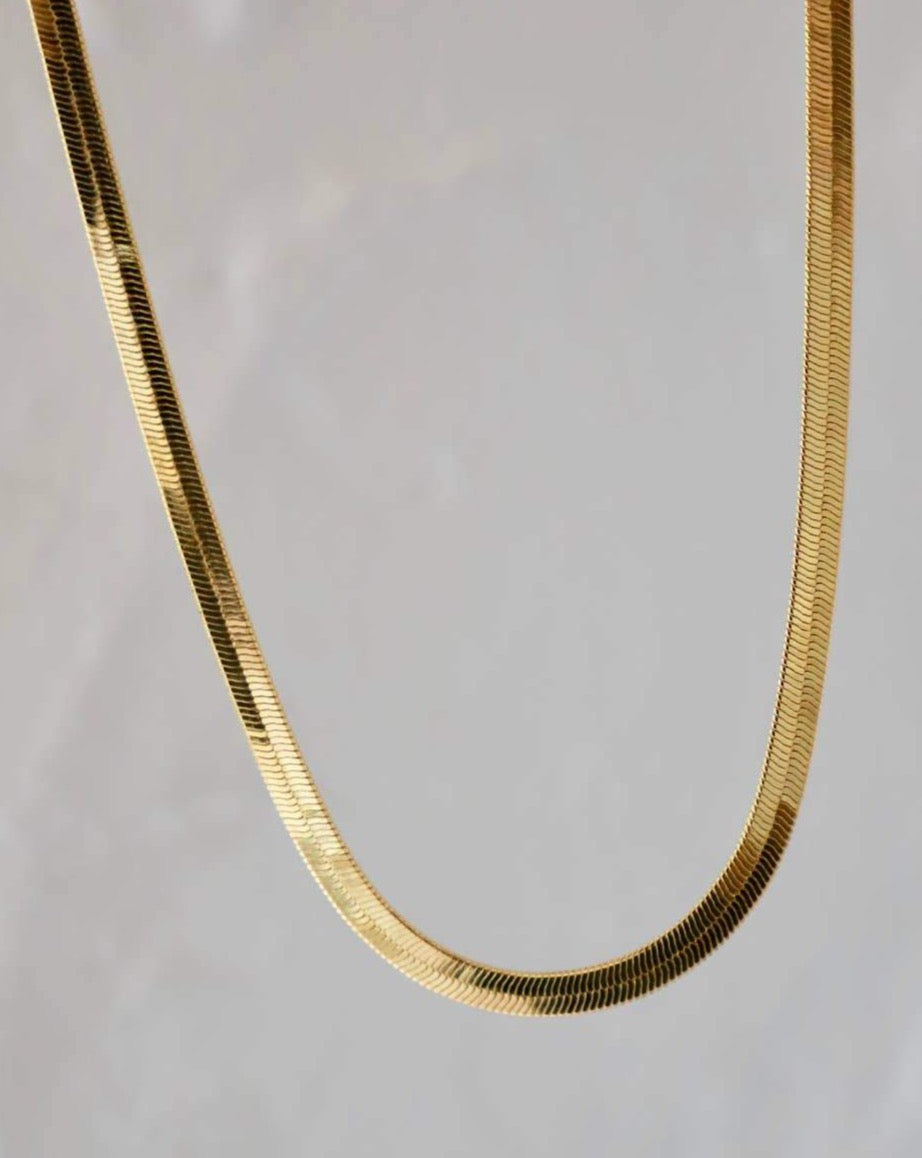 14k Gold plated. Gold Herringbone Snake Necklace 16"