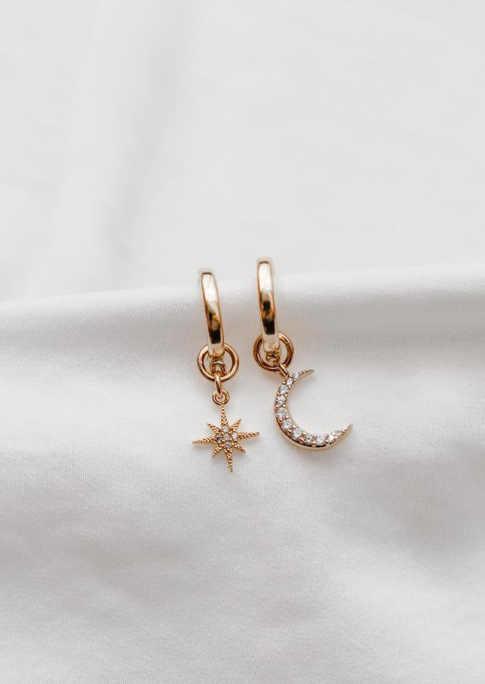 Moon + Diamonds Hoop Earrings