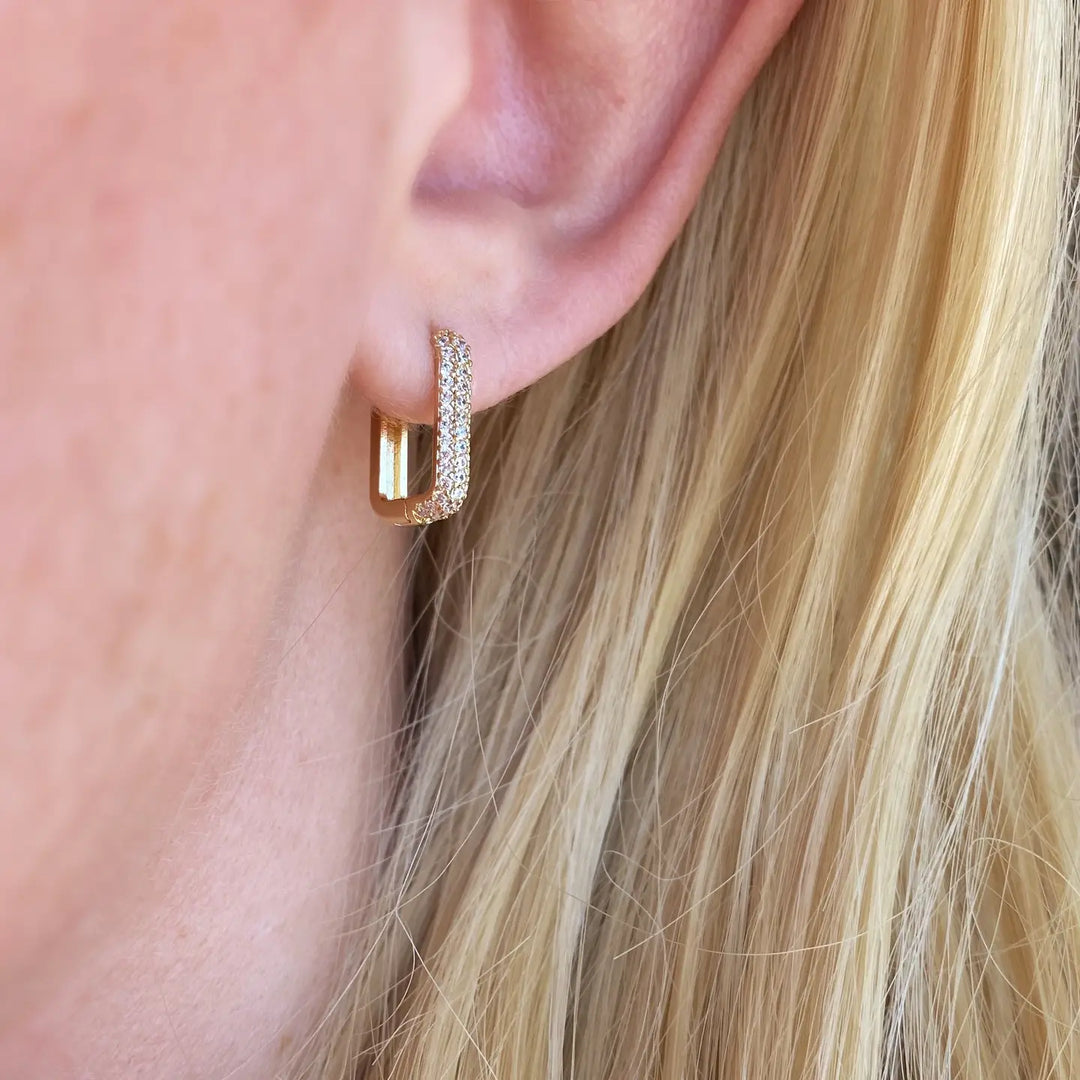 Parker Diamond Rectangular Hoops Gold