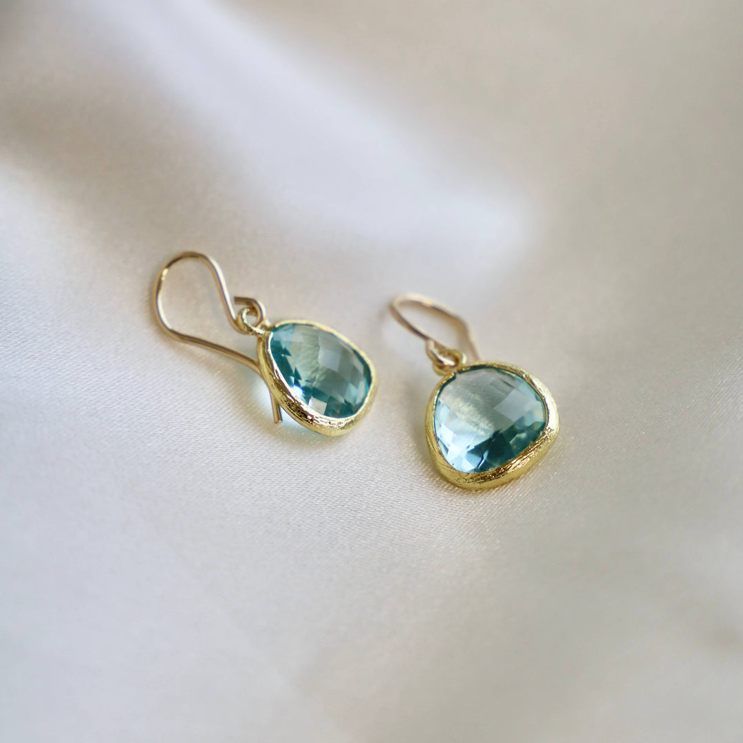 AQUAMARINE BEZEL DROP EARRINGS