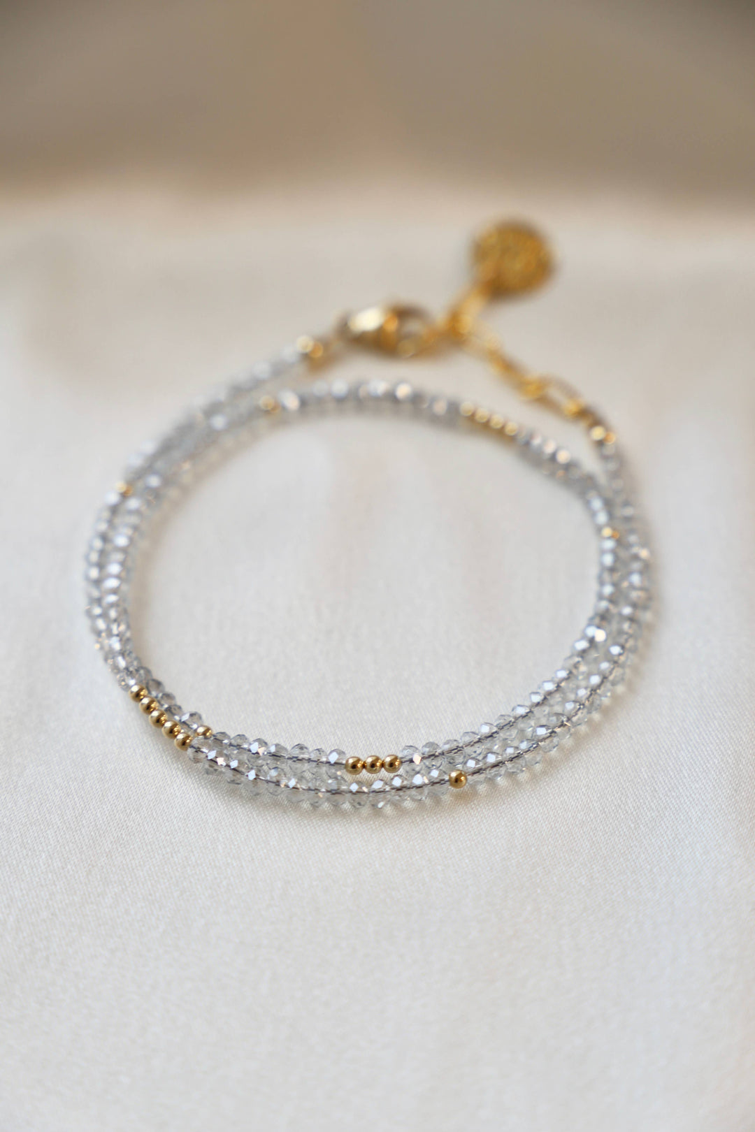 LIGHT BLUE PETITE CRYSTAL DOUBLE WRAP BRACELET