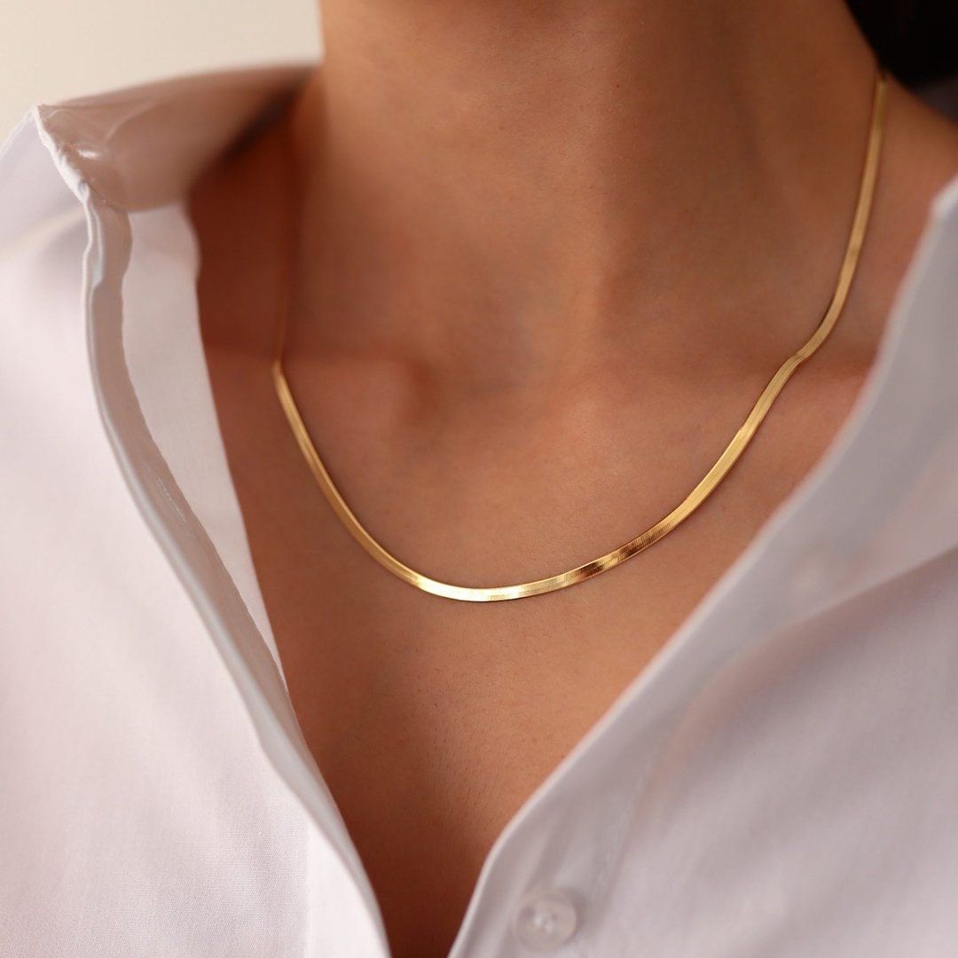 Gold Herringbone Snake Chain Necklace