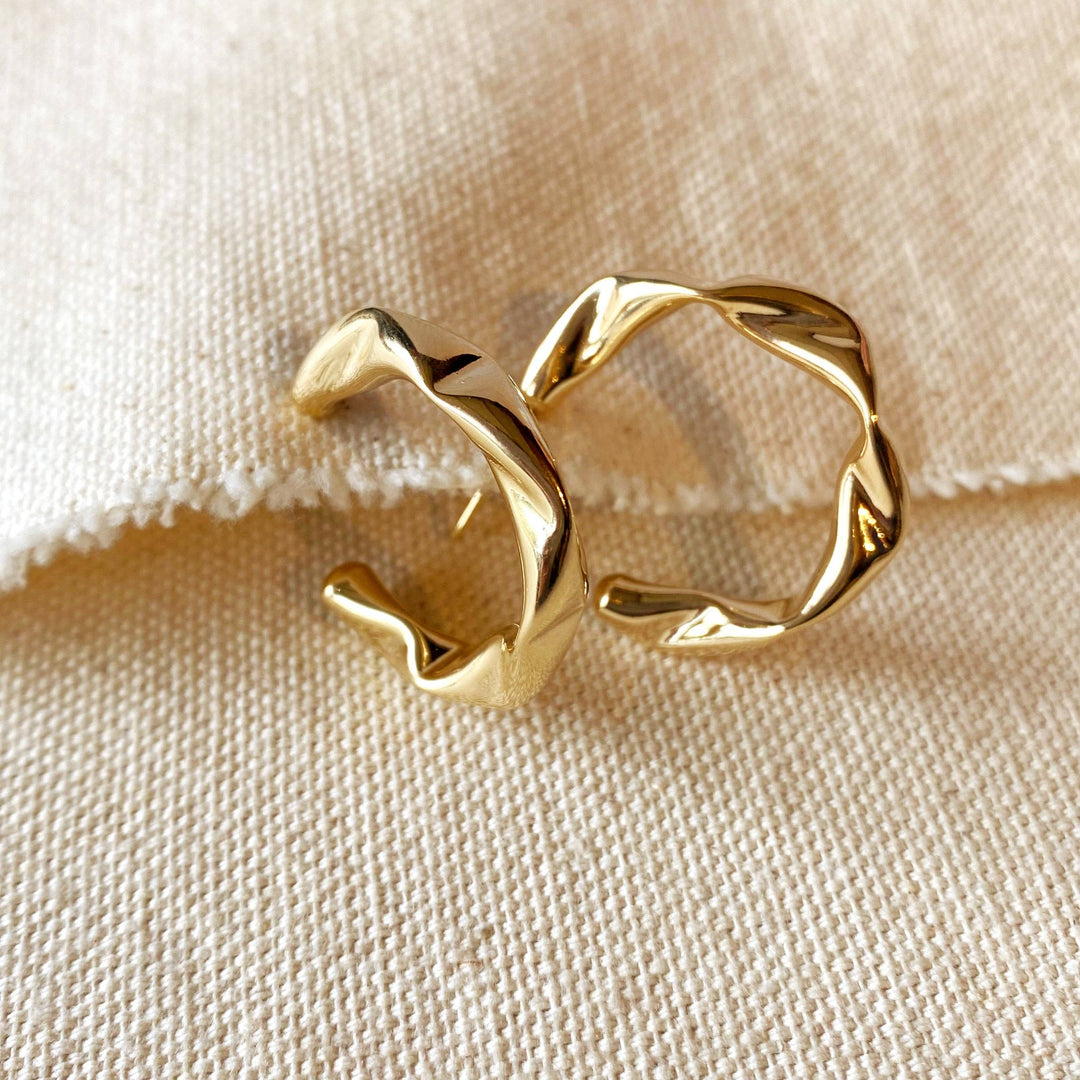 Crimped Gold Hoop Earrings