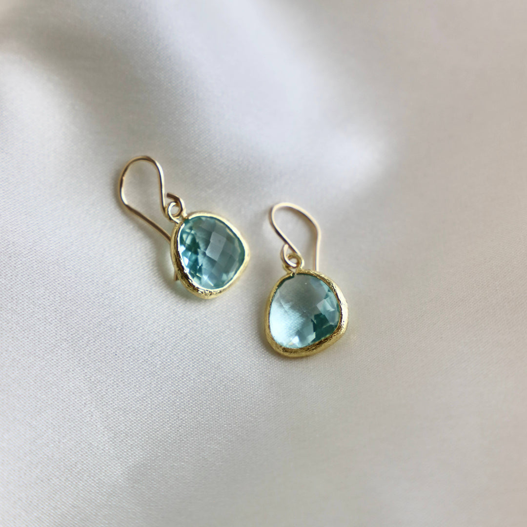 AQUAMARINE BEZEL DROP EARRINGS