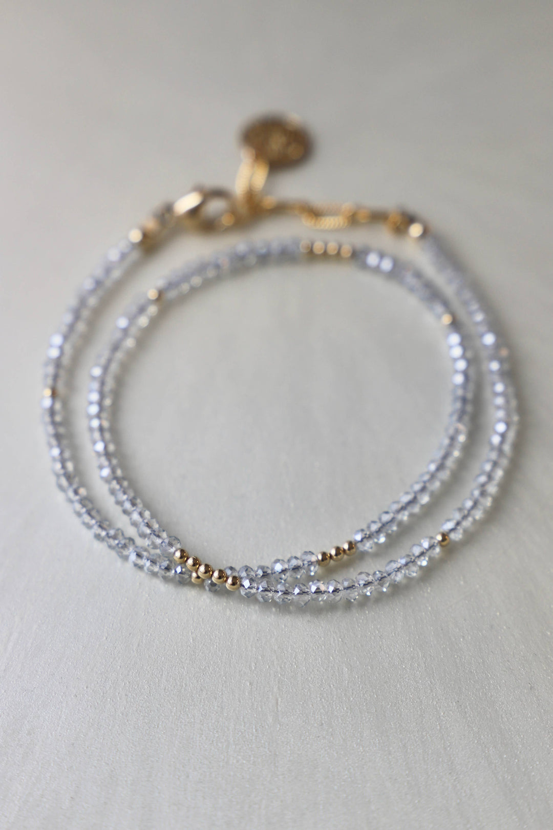 LIGHT BLUE PETITE CRYSTAL DOUBLE WRAP BRACELET