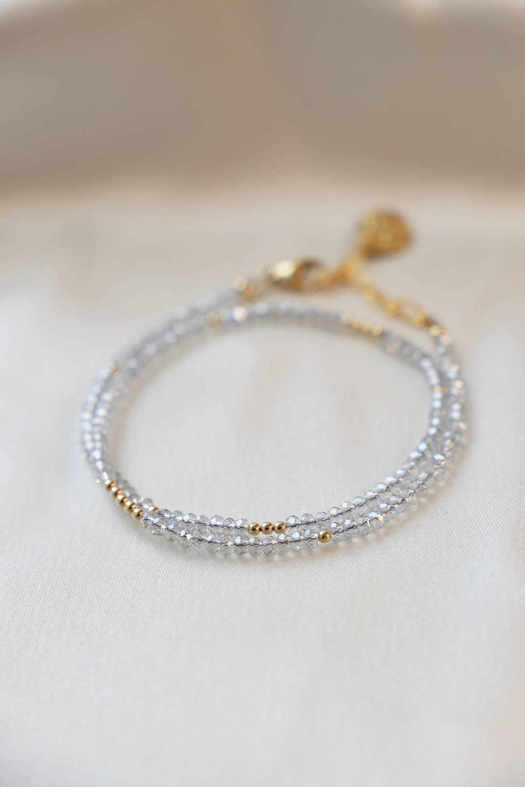 LIGHT BLUE PETITE CRYSTAL DOUBLE WRAP BRACELET