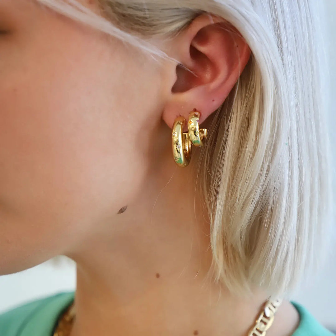 Meredith Cz Star Thick Hoop Earrings