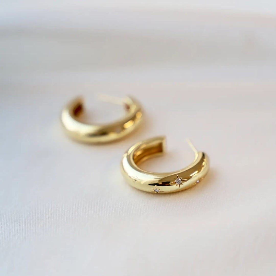 Meredith Cz Star Thick Hoop Earrings