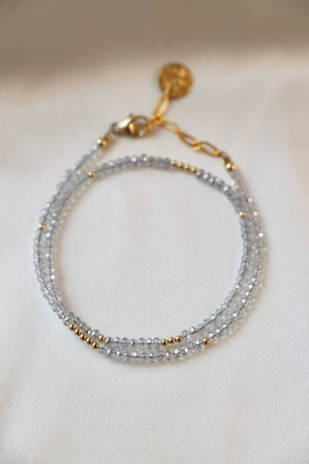 LIGHT BLUE PETITE CRYSTAL DOUBLE WRAP BRACELET