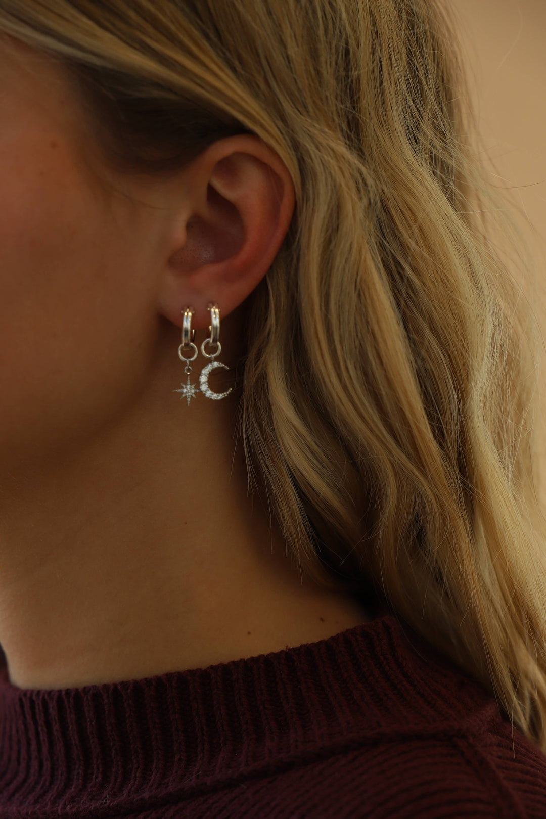 CELESTIAL STAR AND MOON HOOPS Silver