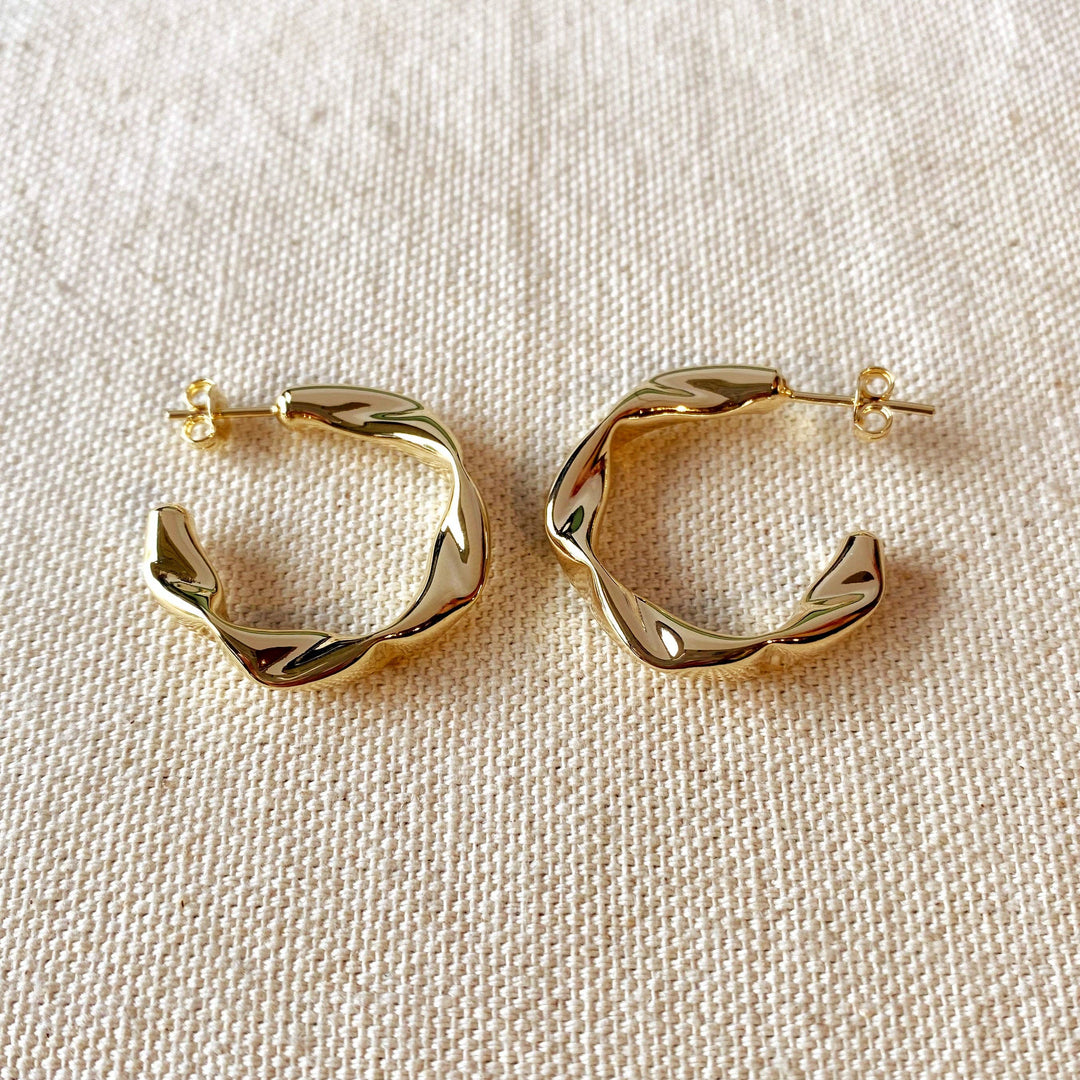 Crimped Gold Hoop Earrings