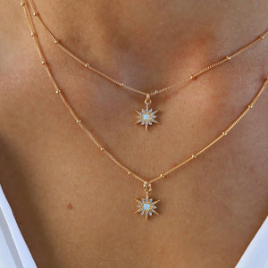 Petite Gold Plate Opal & Cz Star Necklace