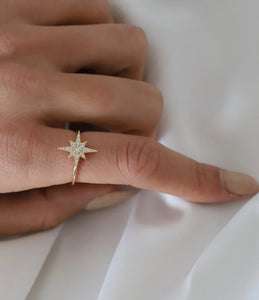 Gold North Star Ring, Women's jewelry 