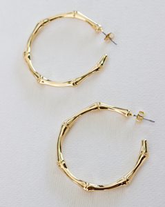 Gold Hoop Earrings, Bamboo Hoop Earrings, Trending Gold Earrings, Trending Jewelry, Women's Jewelry