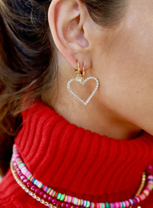 Crystal Heart Hoop Earrings Gold