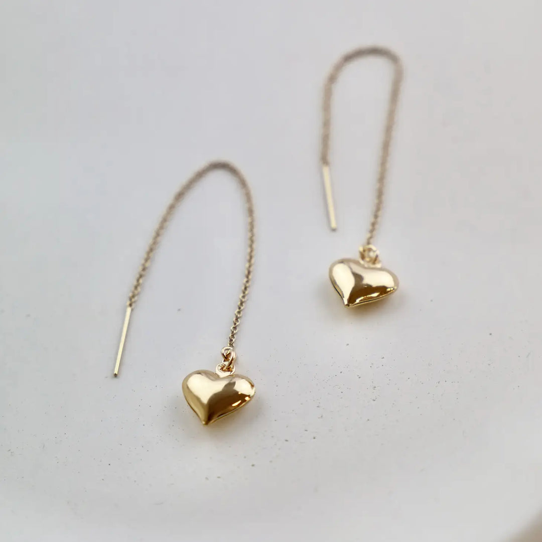 Puff Heart Threader Earrings