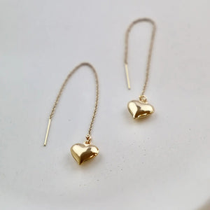 Puff Heart Threader Earrings