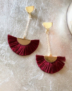 Romantic Red tassel cotton drop earrings gold earrings red earrings