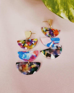 Acrylic dangle colorful earrings, gold studs