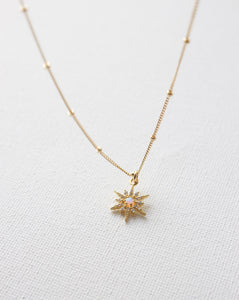 Petite Gold Plate Opal & Cz Star Necklace