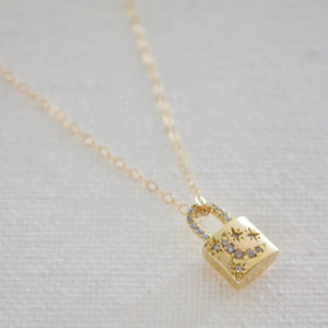 Gold Lock Charm Necklace