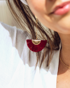 Romantic Red tassel cotton drop earrings gold earrings red earrings